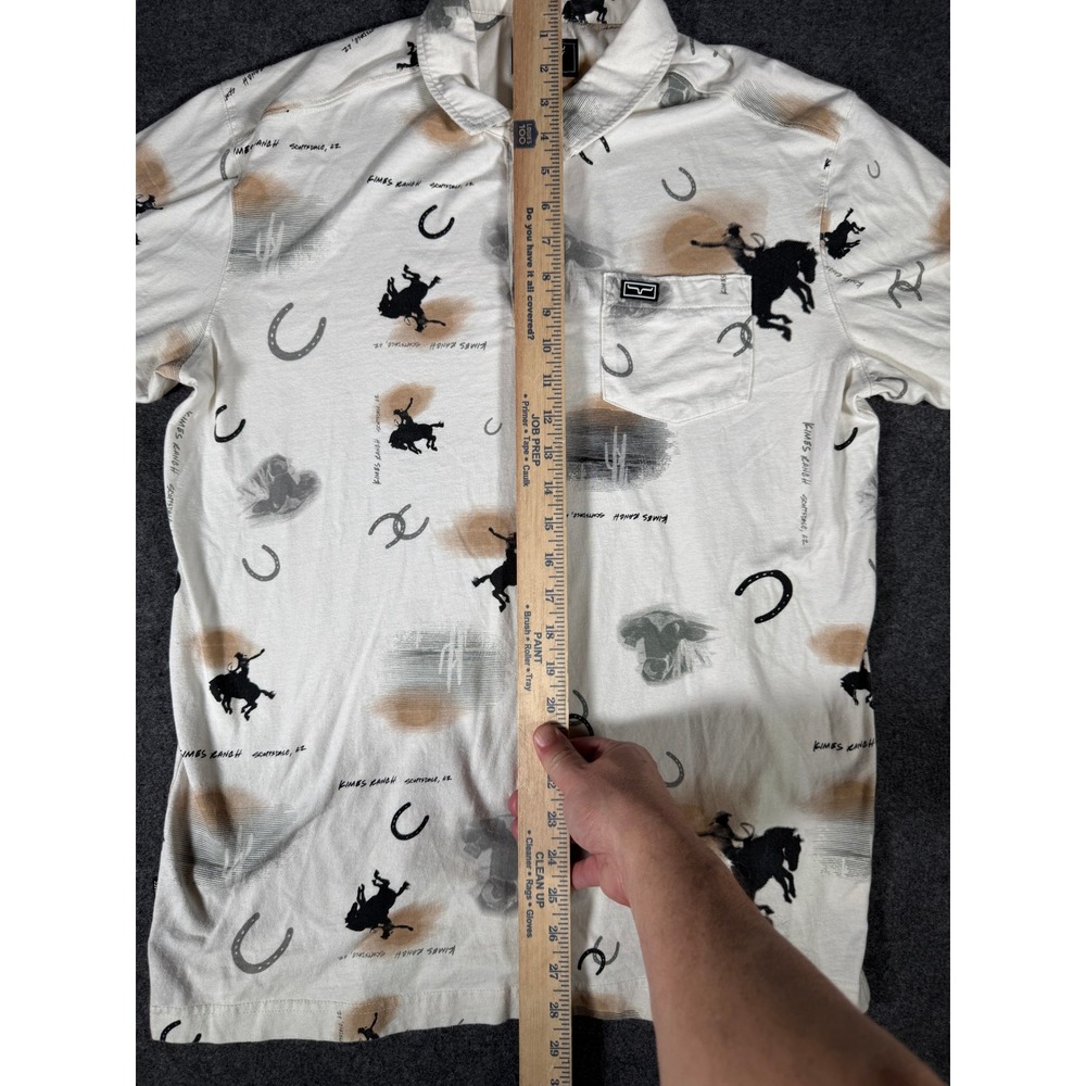 Kimes Ranch Mens M Bayard Polo Shirt Western Bronc Rider Horseshoe Print Cream - Picture 8 of 9